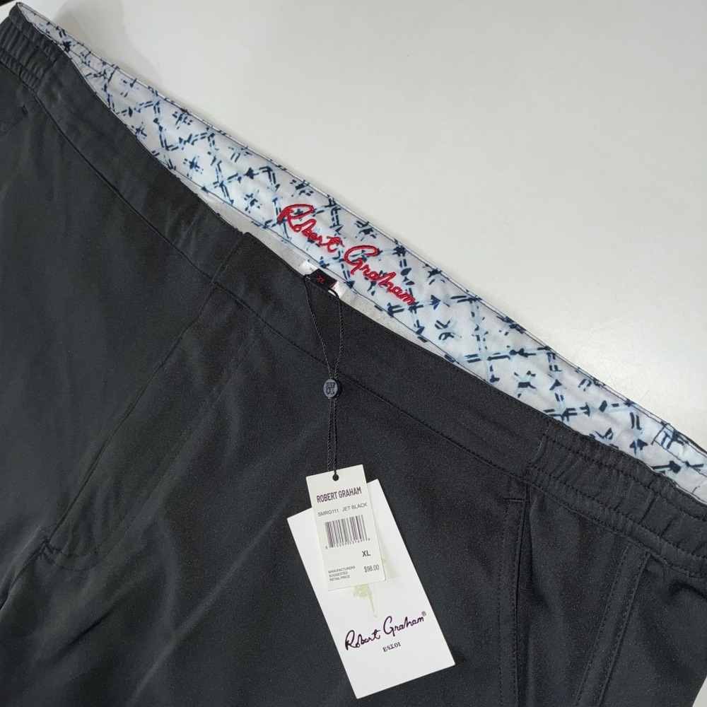 Robert Graham Sleight Men's XL Jet Black Lined Swim Shorts Drawstring NWT NEW
